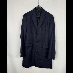 Massimo Dutti Wool Overcoat Houndsthooth Check Blue Size 40 US